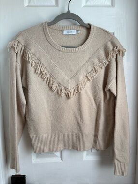Greylin Beige Fringe Crewneck Sweater